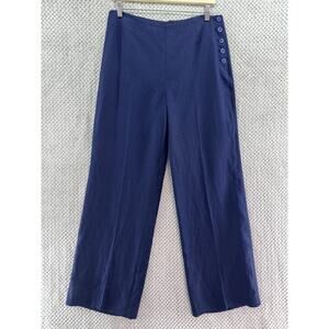 Talbots Pants Womens 8 Blue Linen High Rise Wide Leg Nautical Beach Preppy Sail